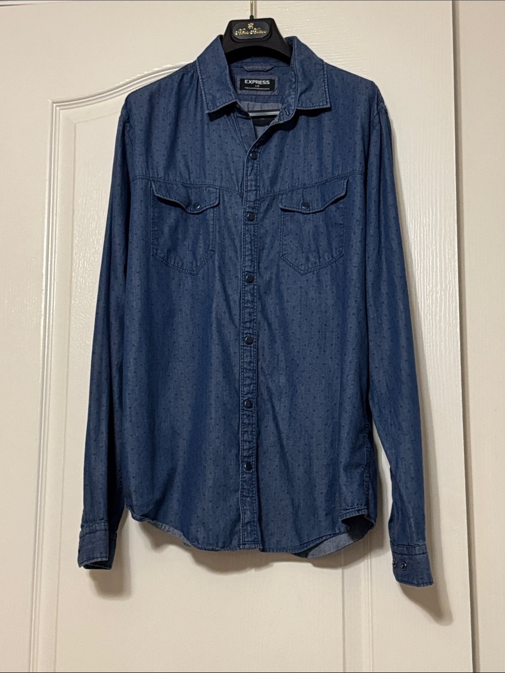 Express Men's Casual Button-Down Shirt - Dark Blue Denim
